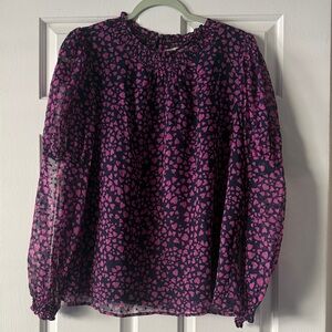 LOFT Pink and Navy Heart Valentine’s Day Blouse